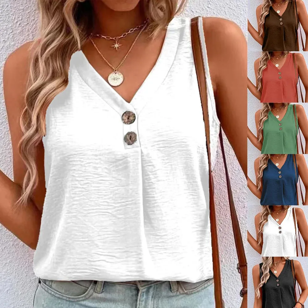 Womens V-Neck Sleeveless Tank Vest Tops Plus Size Blouse