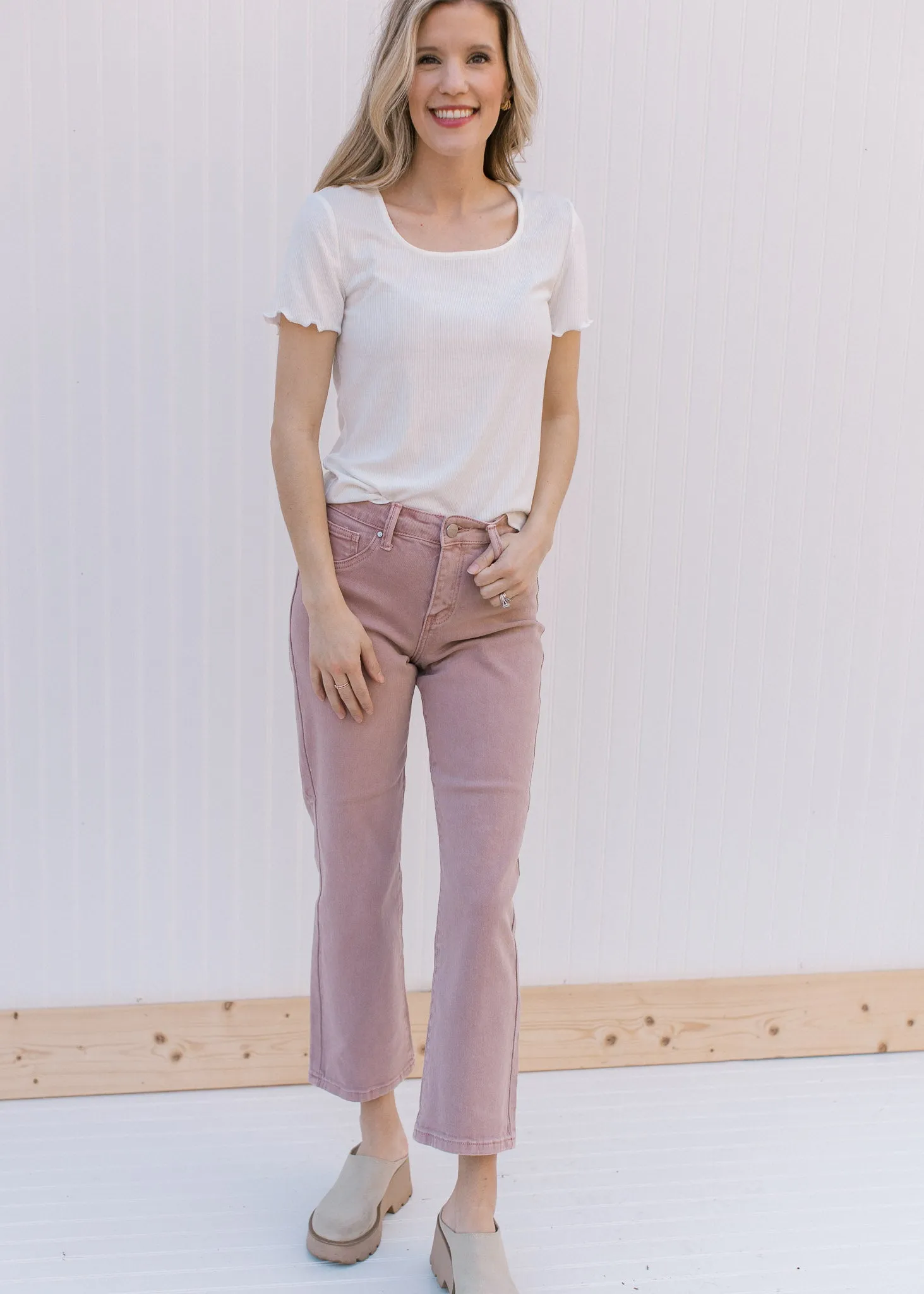 XYZ Mauve Mid Rise Cropped Jeans