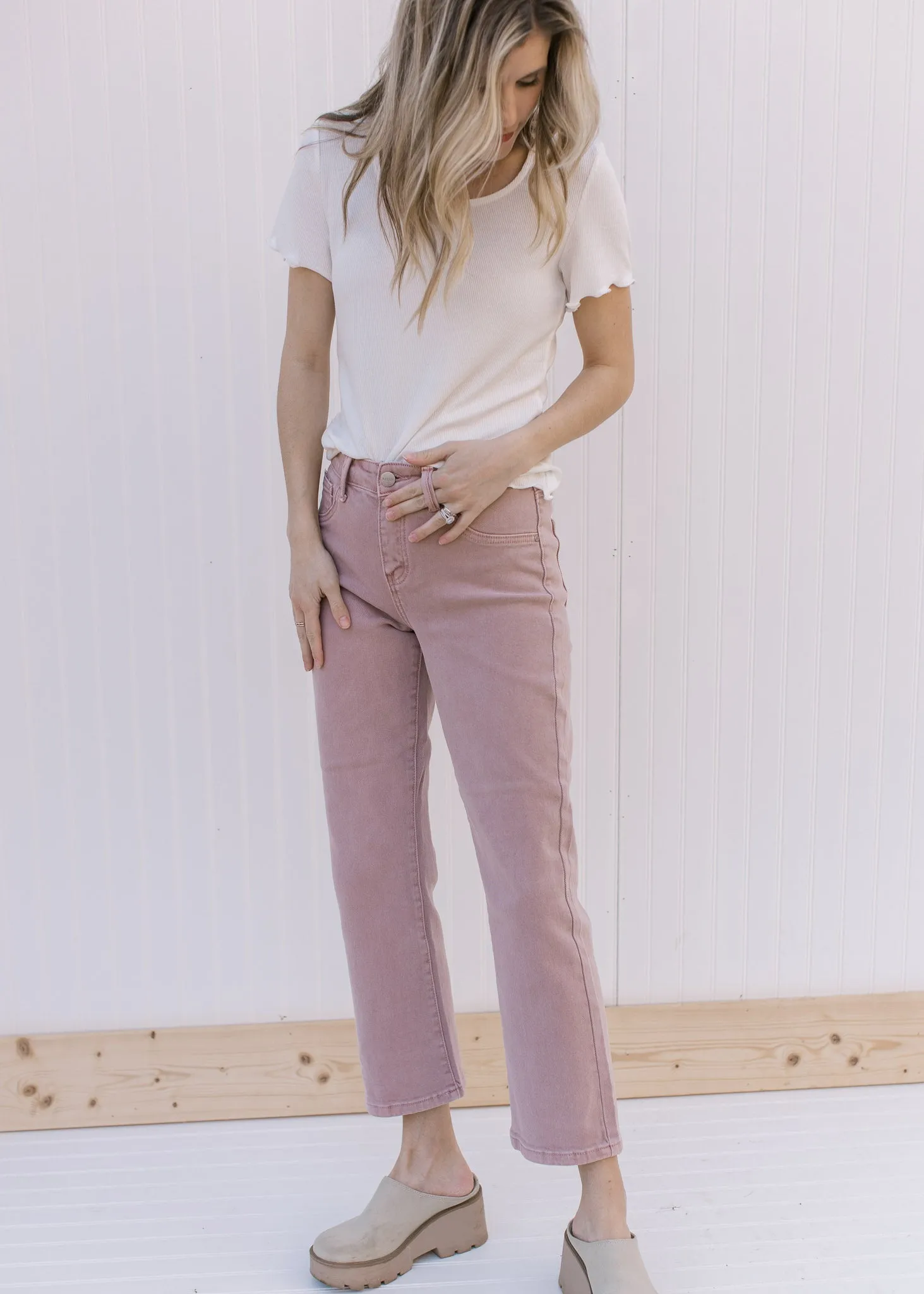 XYZ Mauve Mid Rise Cropped Jeans