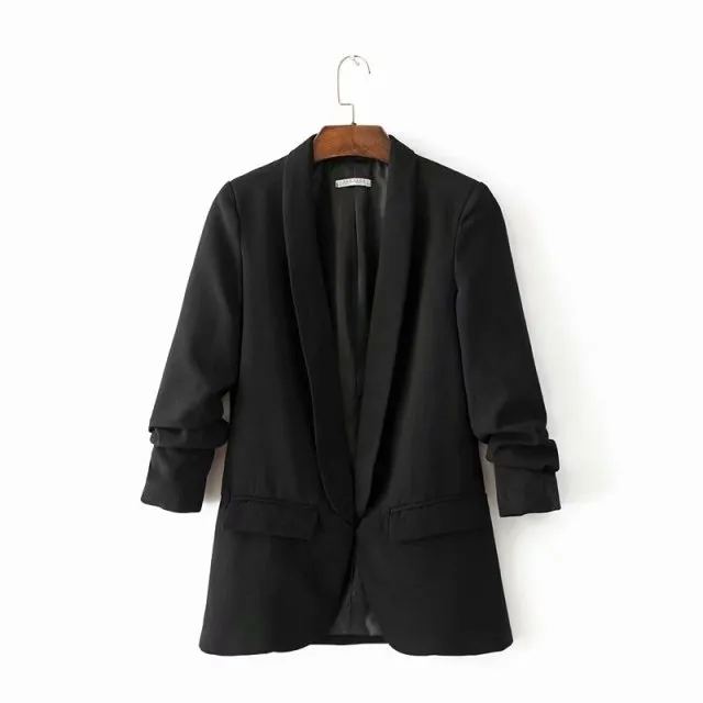 Yeknu White Blazer Women Suits Spring Summer Three Quarter Sleeve Thin Jacket Leisure Pink Blazer