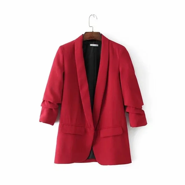 Yeknu White Blazer Women Suits Spring Summer Three Quarter Sleeve Thin Jacket Leisure Pink Blazer