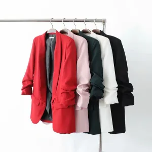 Yeknu White Blazer Women Suits Spring Summer Three Quarter Sleeve Thin Jacket Leisure Pink Blazer