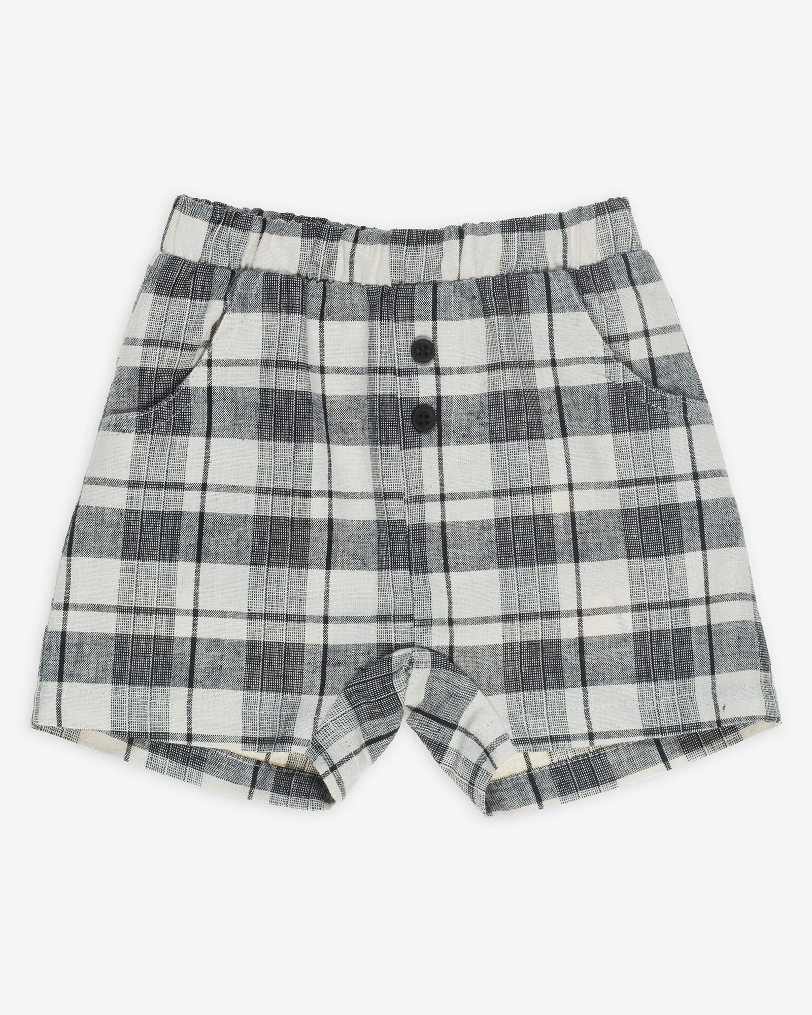 Yell-Oh Black & Beige Checked Cotton Shorts
