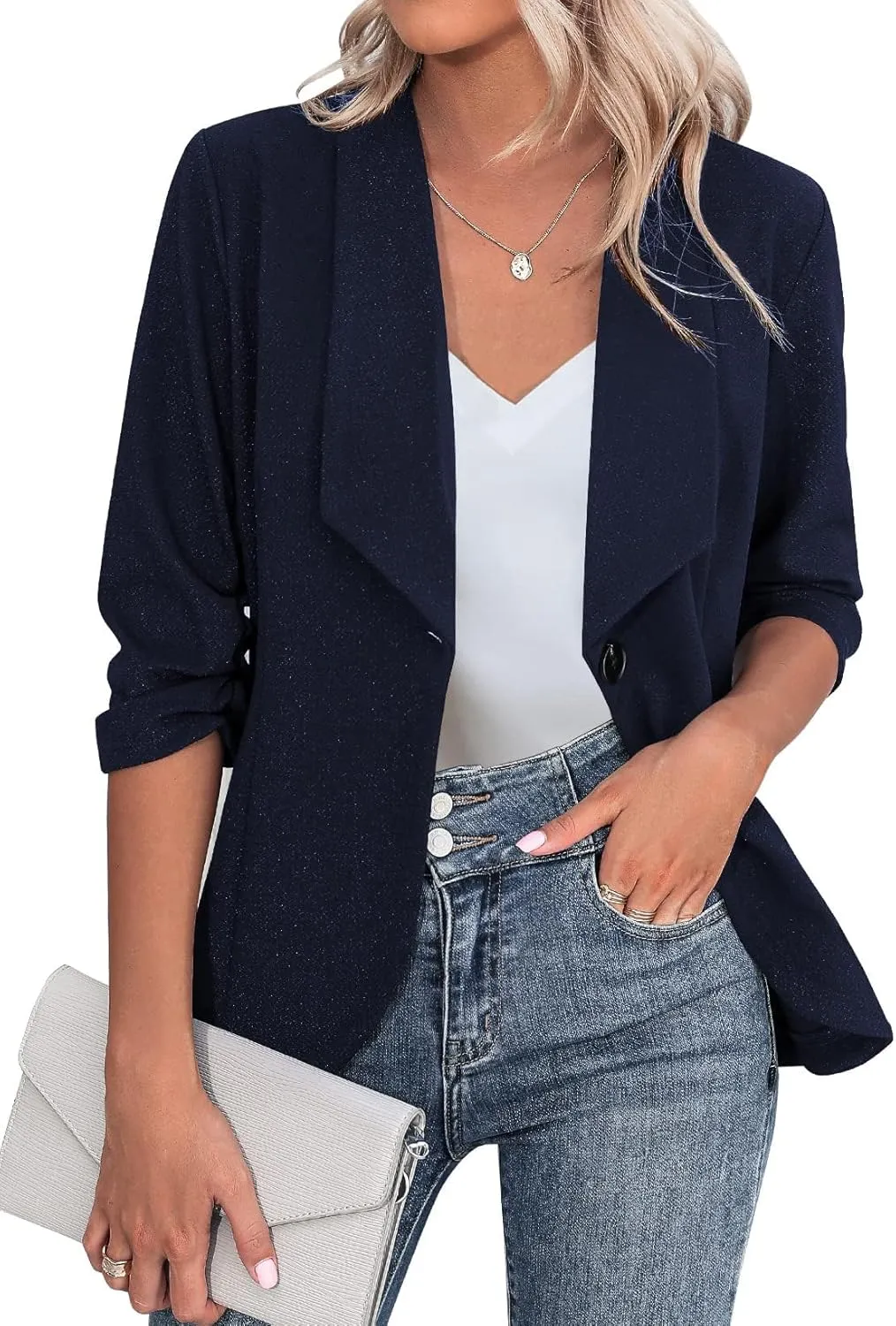 Zeagoo Women's Blazer Elegant 3/4 Sleeve Long Blazer (DE Only)