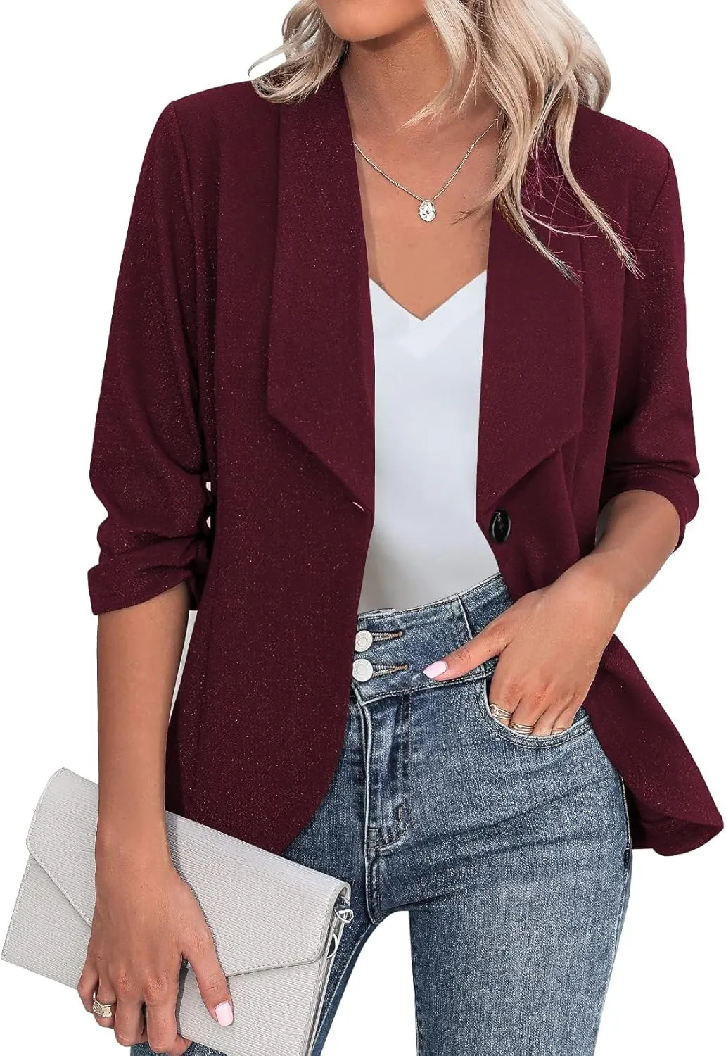 Zeagoo Women's Blazer Elegant 3/4 Sleeve Long Blazer (DE Only)