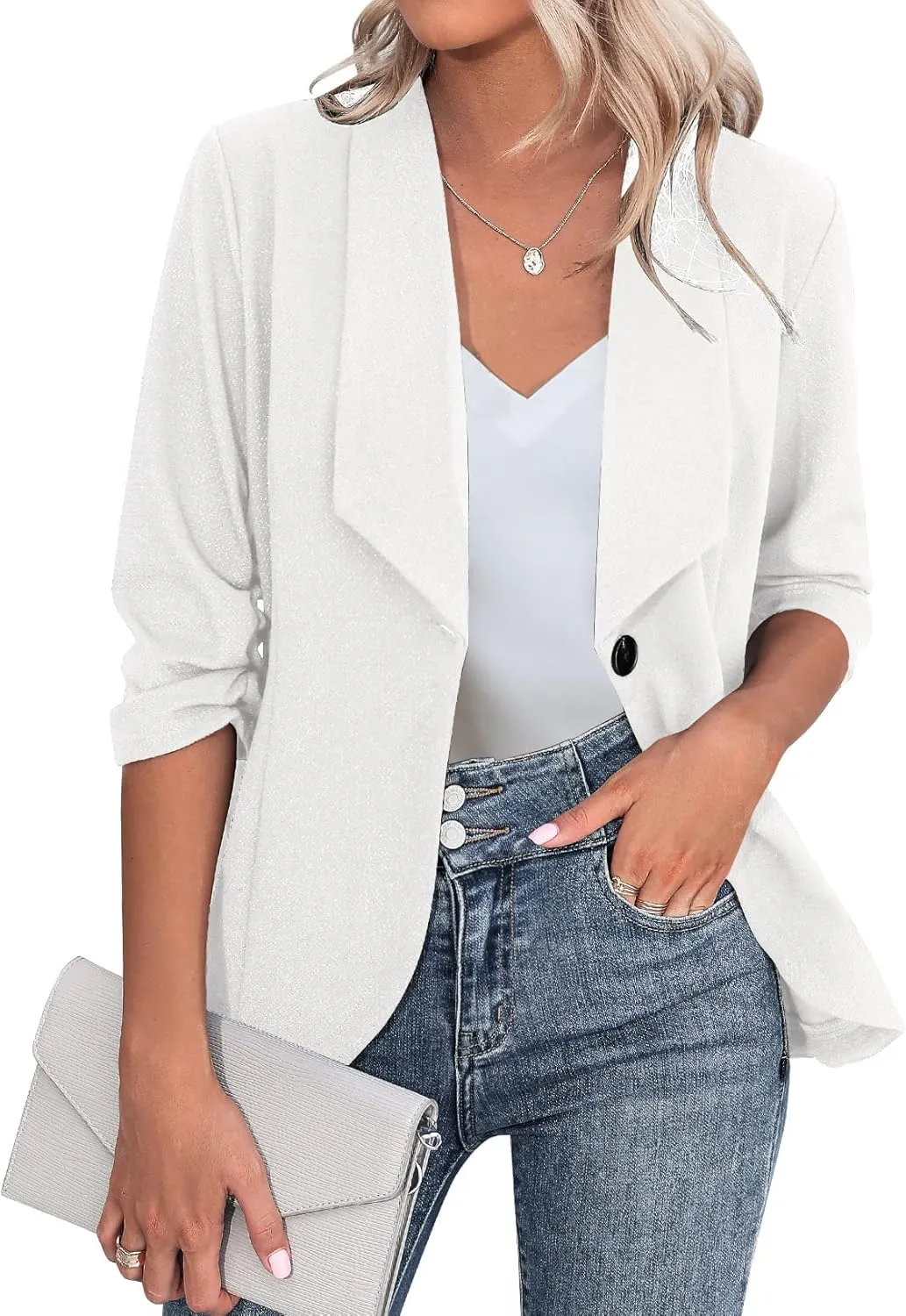 Zeagoo Women's Blazer Elegant 3/4 Sleeve Long Blazer (DE Only)