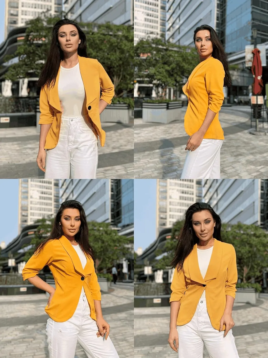 Zeagoo Women's Blazer Elegant 3/4 Sleeve Long Blazer (DE Only)