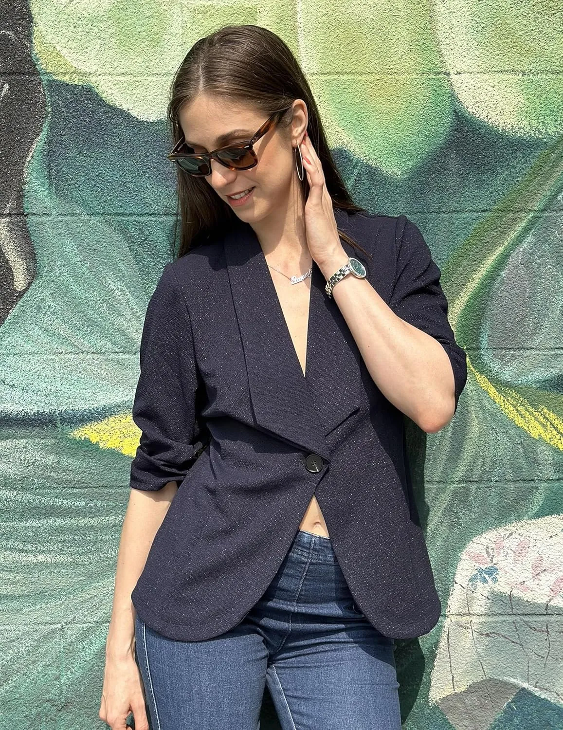 Zeagoo Women's Blazer Elegant 3/4 Sleeve Long Blazer (DE Only)