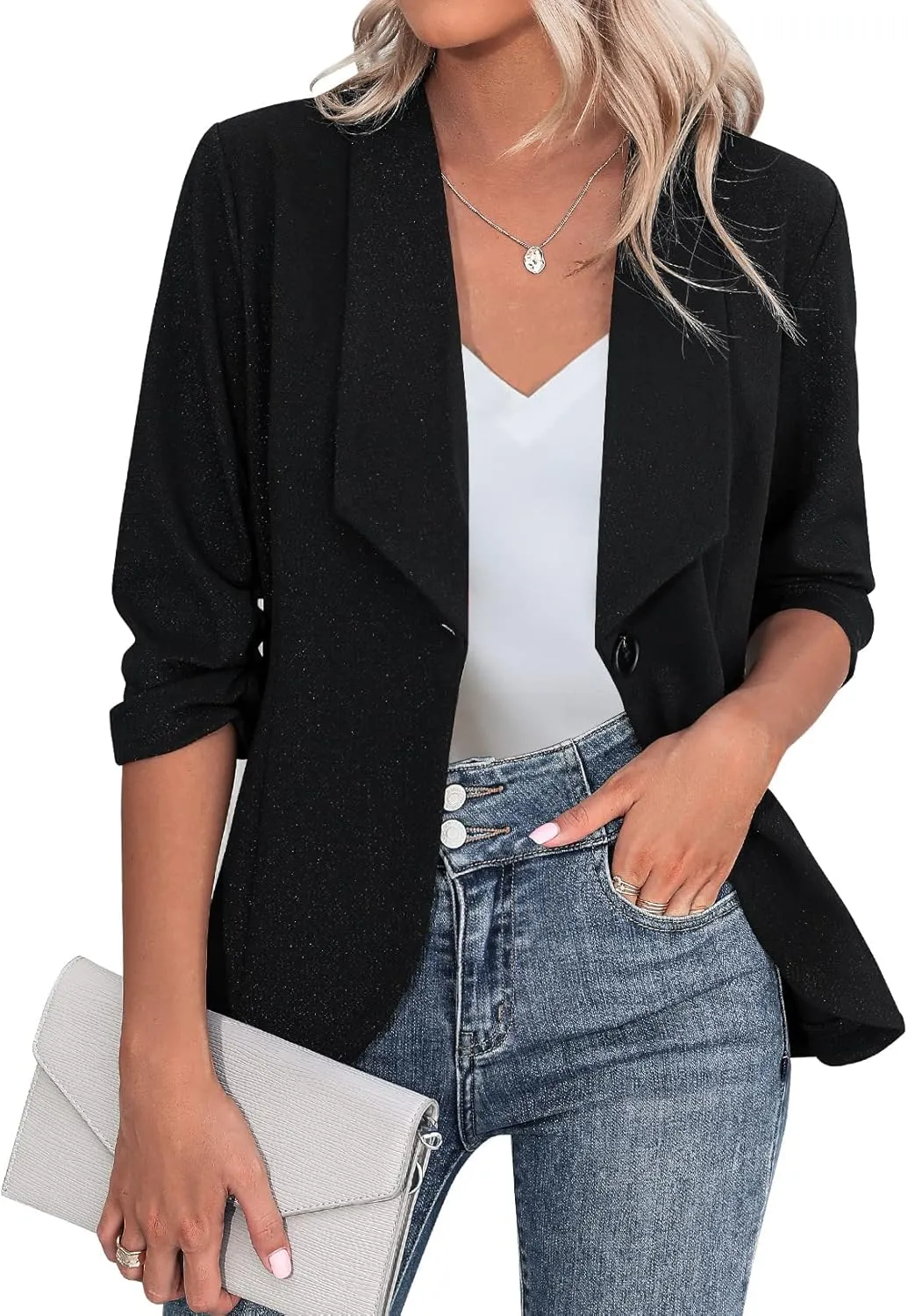 Zeagoo Women's Blazer Elegant 3/4 Sleeve Long Blazer (DE Only)