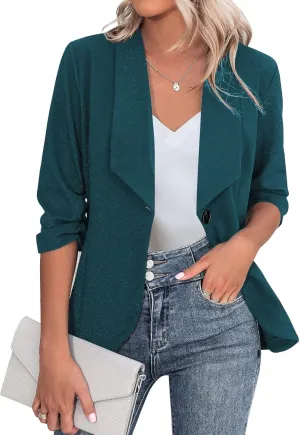 Zeagoo Women's Blazer Elegant 3/4 Sleeve Long Blazer (DE Only)
