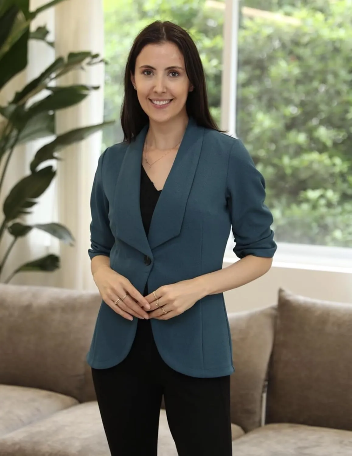 Zeagoo Women's Blazer Elegant 3/4 Sleeve Long Blazer (DE Only)