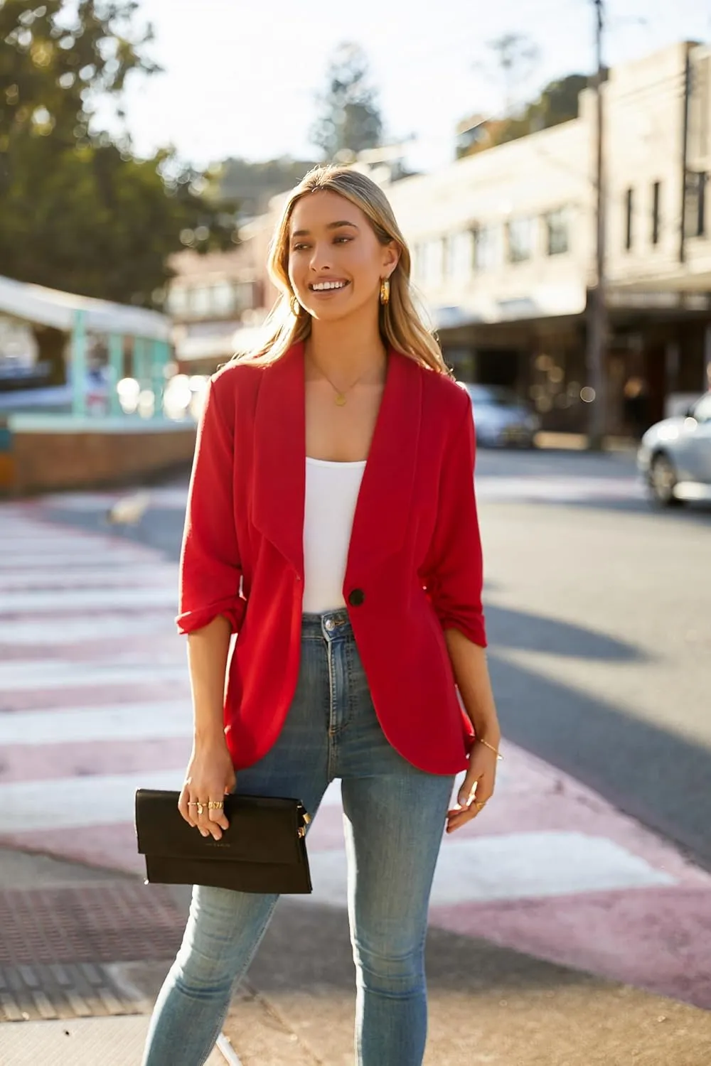 Zeagoo Women's Blazer Elegant 3/4 Sleeve Long Blazer (DE Only)