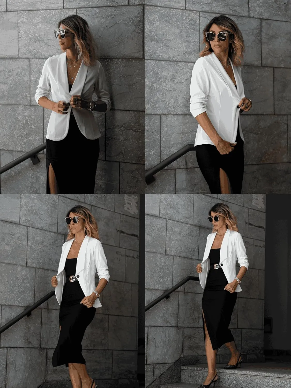 Zeagoo Women's Blazer Elegant 3/4 Sleeve Long Blazer (DE Only)