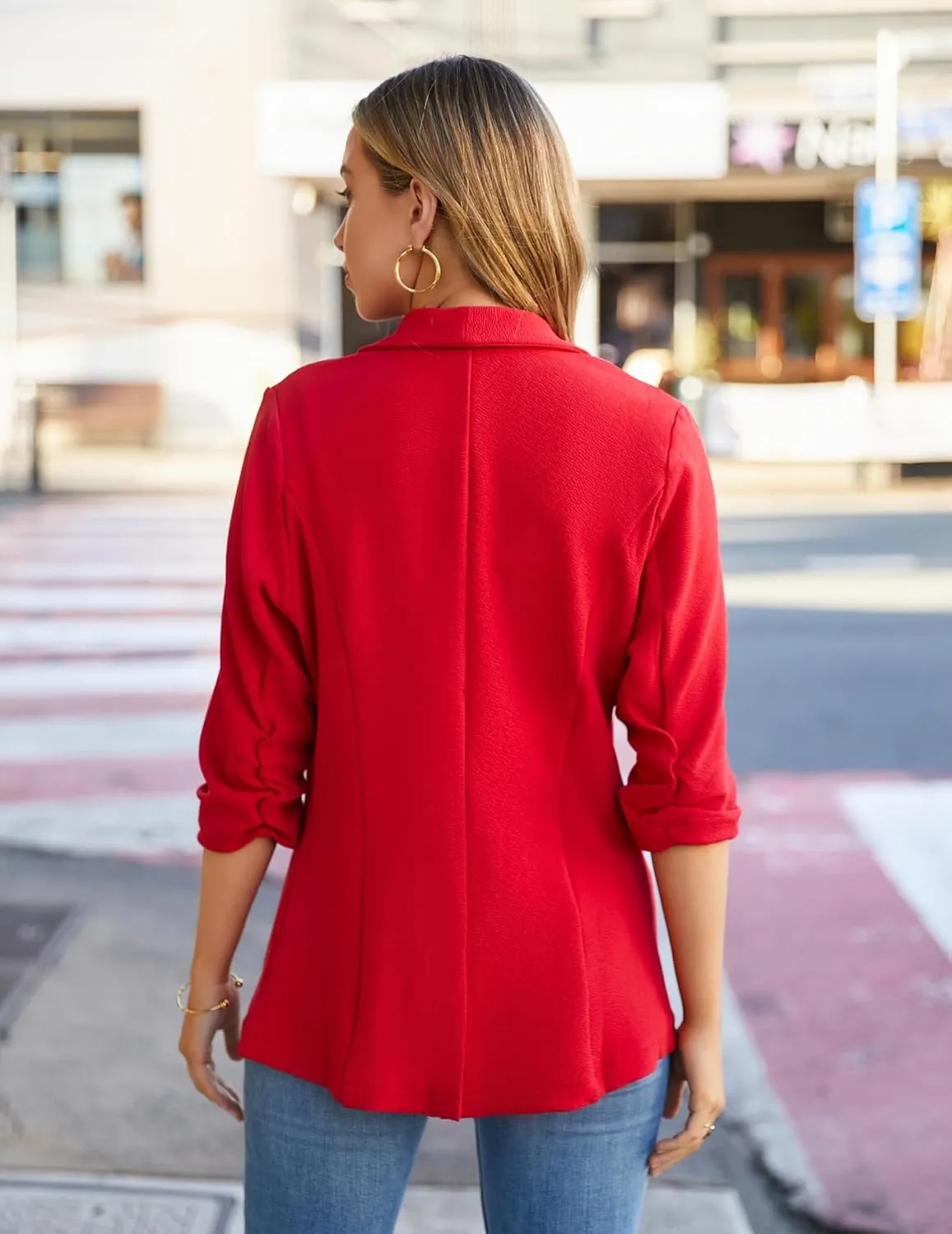 Zeagoo Women's Blazer Elegant 3/4 Sleeve Long Blazer (DE Only)