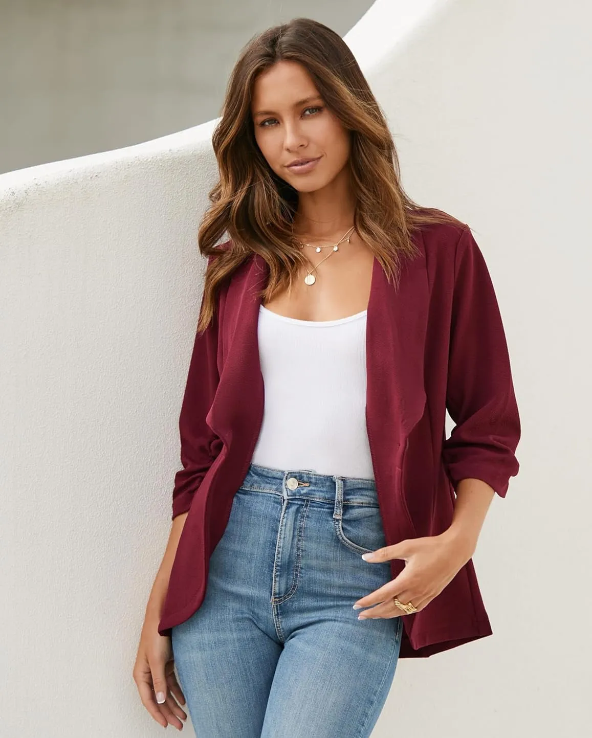 Zeagoo Women's Blazer Elegant 3/4 Sleeve Long Blazer (DE Only)