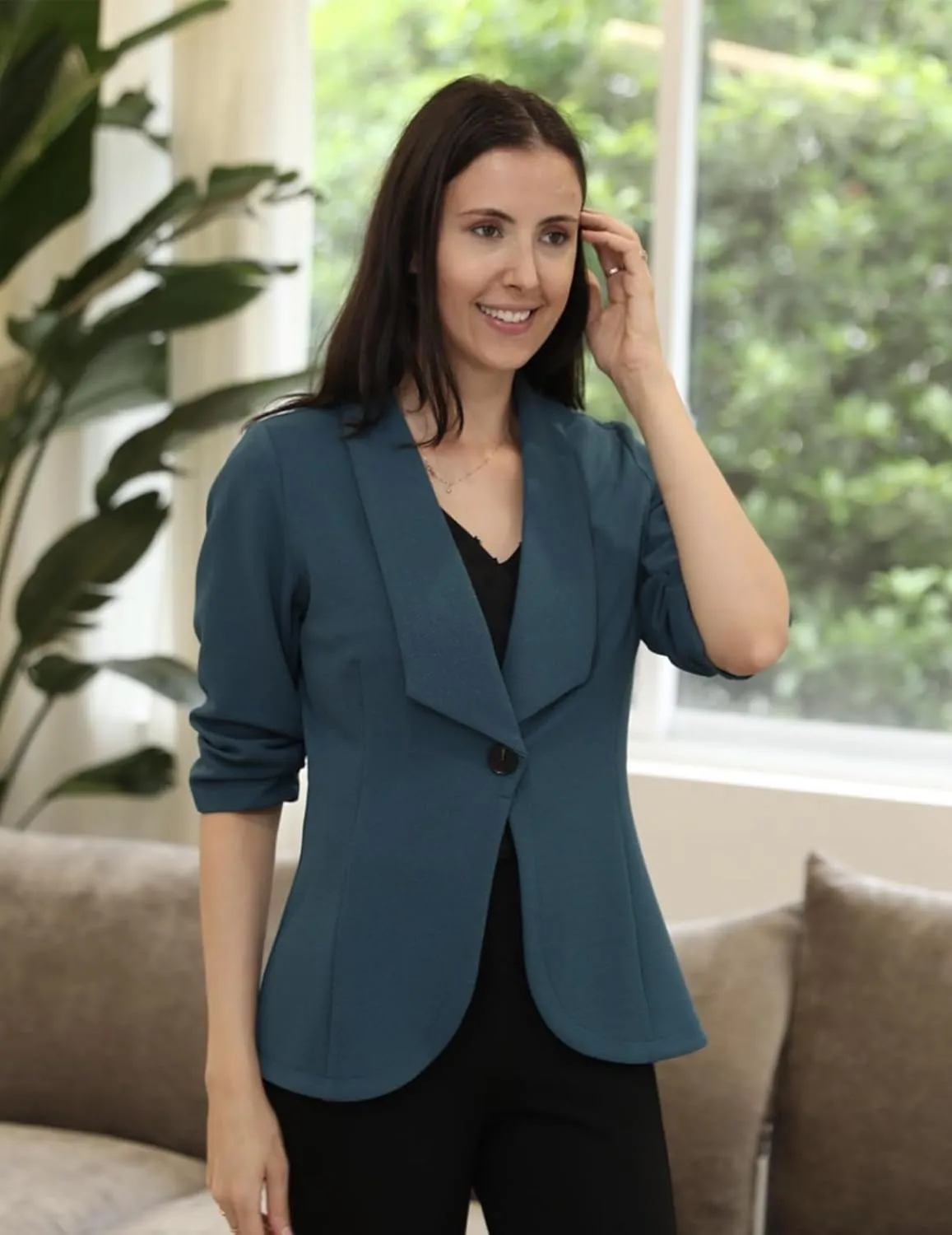 Zeagoo Women's Blazer Elegant 3/4 Sleeve Long Blazer (DE Only)
