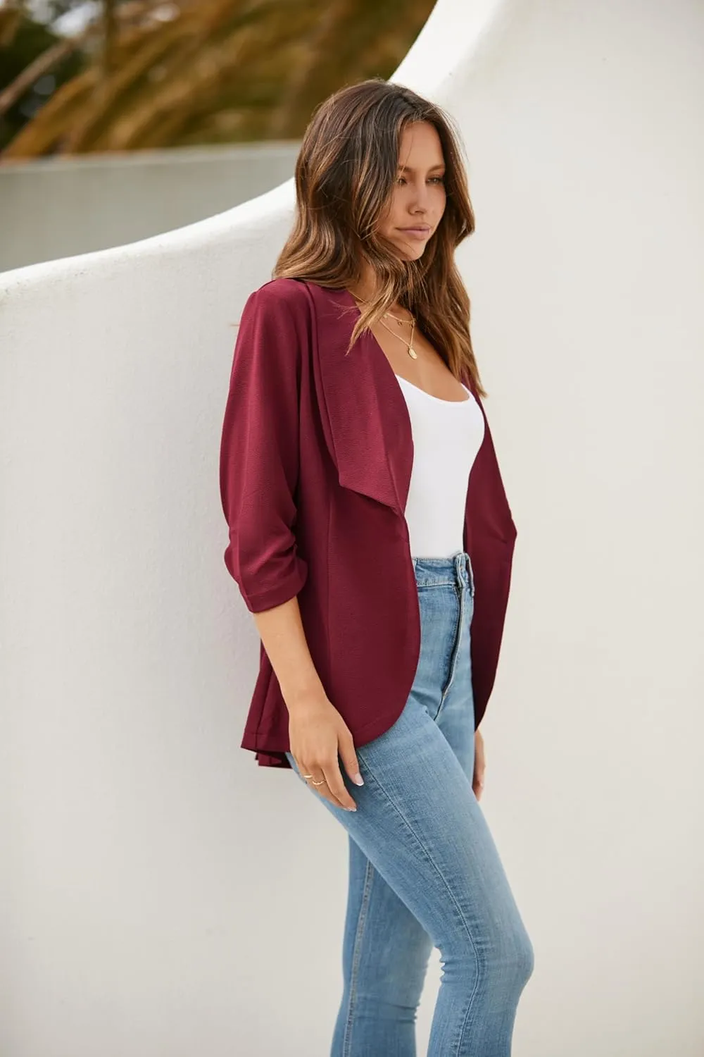 Zeagoo Women's Blazer Elegant 3/4 Sleeve Long Blazer (DE Only)