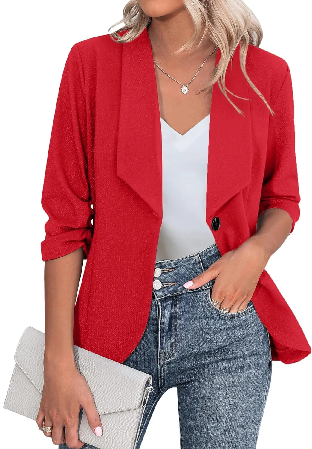 Zeagoo Women's Blazer Elegant 3/4 Sleeve Long Blazer (DE Only)