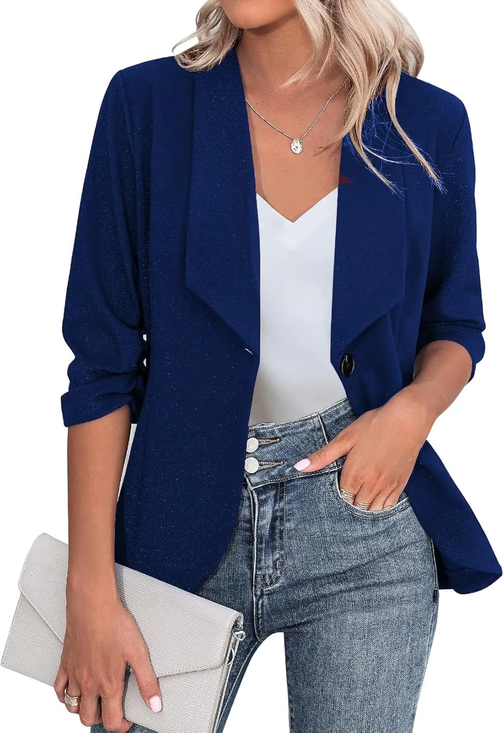 Zeagoo Women's Blazer Elegant 3/4 Sleeve Long Blazer (DE Only)